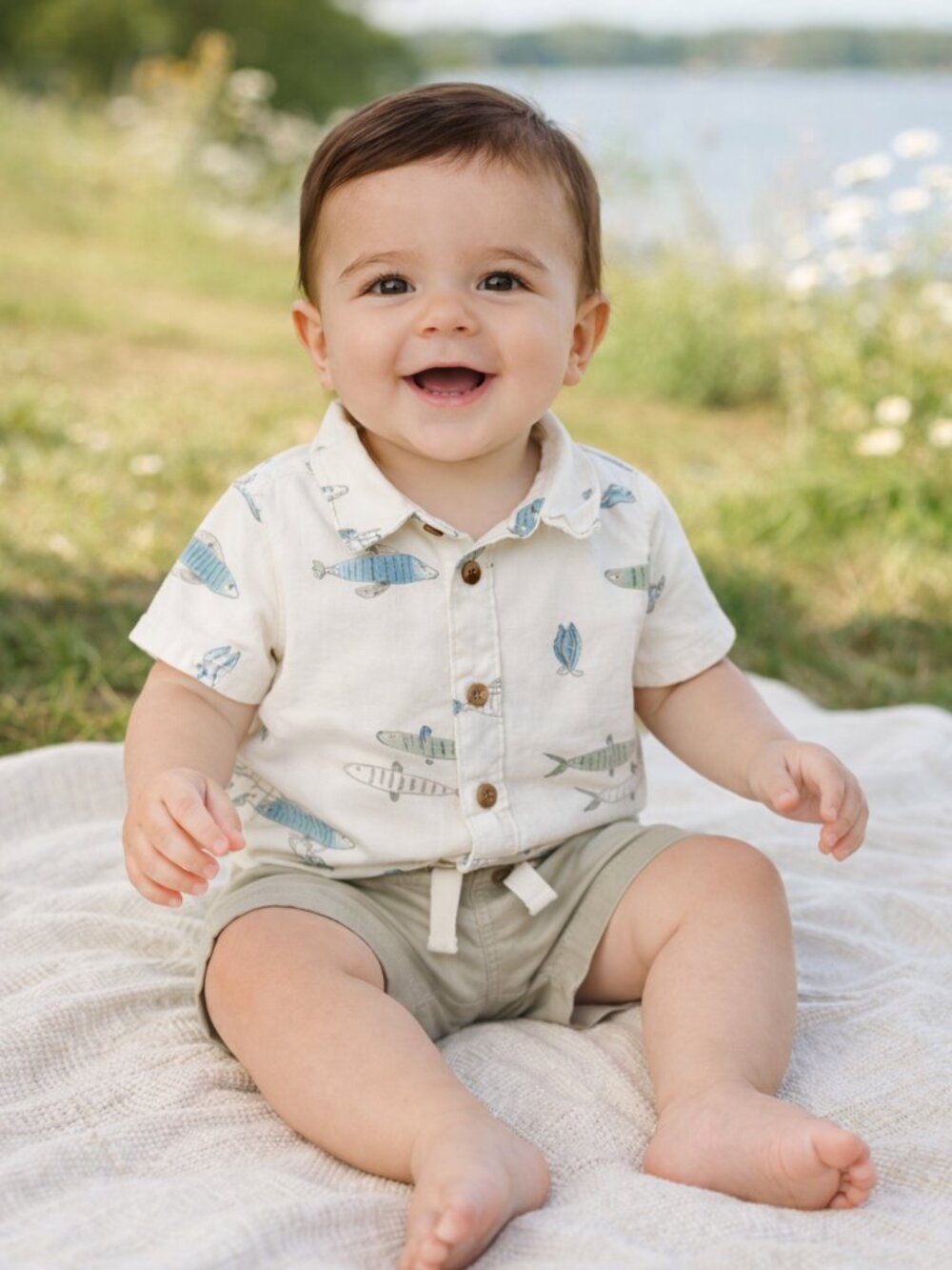 NWT Carter’s Little Planet Baby Boy Outfit 9 Months Fish Print Shirt Shorts Set - Picture 2 of 4